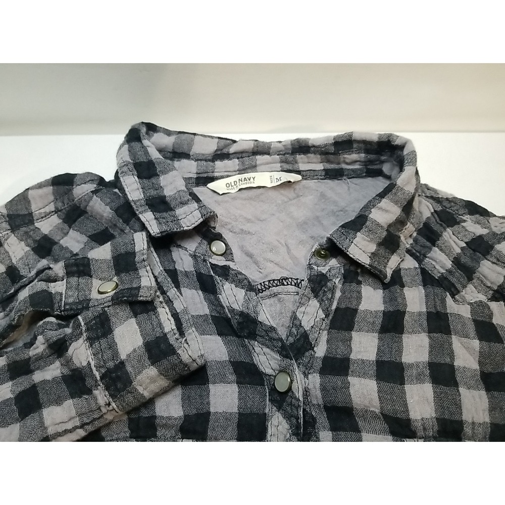 Old Navy Womens Flannel Plaid Long Sleeve Pearl Snap Button Up Shirt Medium
